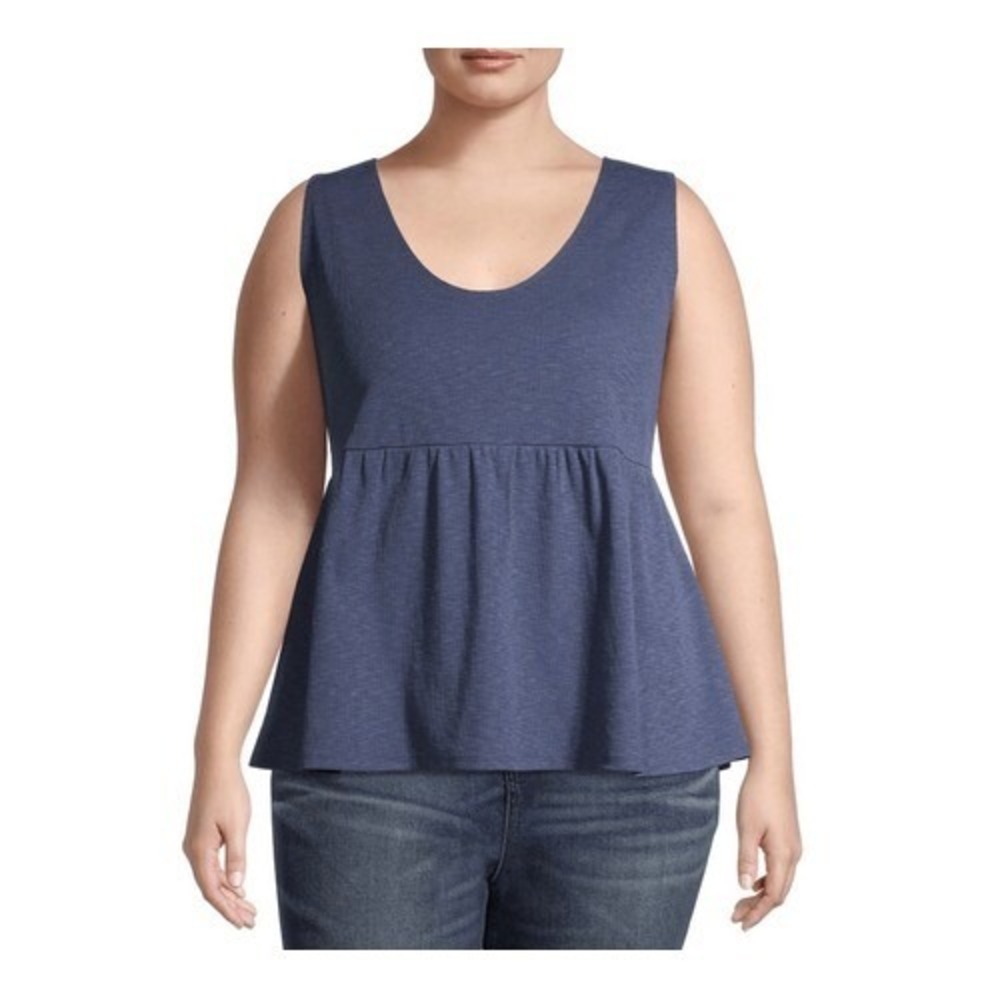 Terra & Sky Navy Blue‎ Peplum Tank Top Comfy Summer Shirt Women's Size 0X (14W)